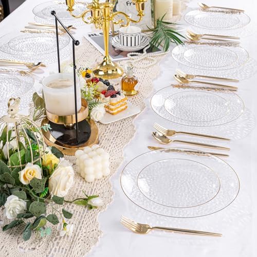 Rubtlamp 100Pcs Clear Gold Plastic Plates Set