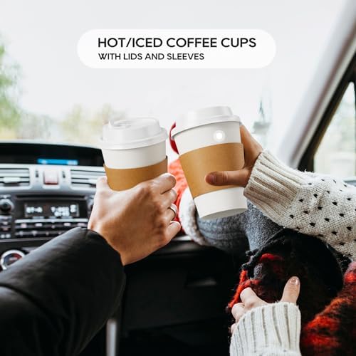 JOLLY PARTY 50 Pack 12 oz Paper Coffee Cups with Lids and Stirrers