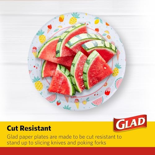 Glad Round Disposable Paper Plates Picnic Pattern 10 Inch 50 Count