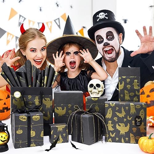 Larcenciel Halloween Tissue Paper 60 Sheets Metallic Ghost Pumpkin Gift Wrap
