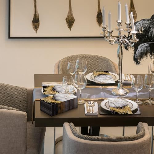 Geyoga 200 Pcs Black Gold Marble Guest Napkins