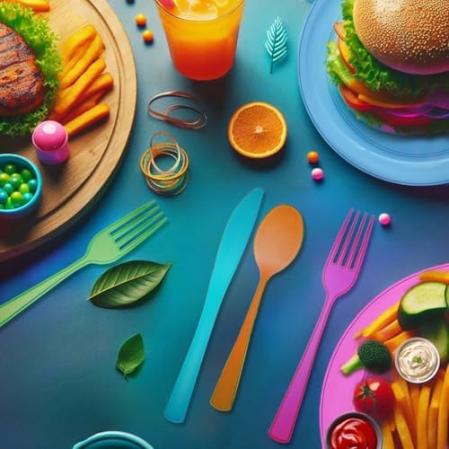 Party Essentials Heavy-Duty Neon Cutlery Combo Pack 288 Pieces