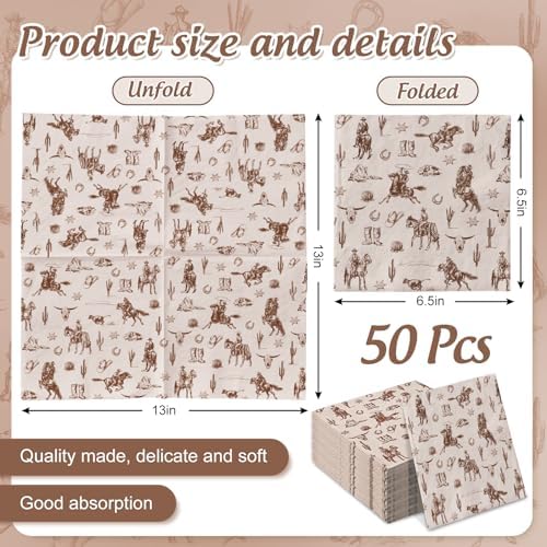 Western Cowboy Brown Paper Napkins 50Pcs Set
