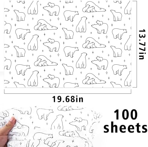 MR FIVE 100 Sheets Black Polar Bear Tissue Paper Bulk