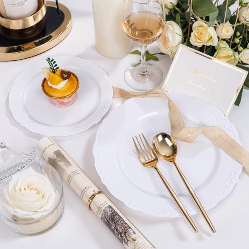 U-QE 100 Piece White Disposable Plates - Premium Hard Plastic for Events
