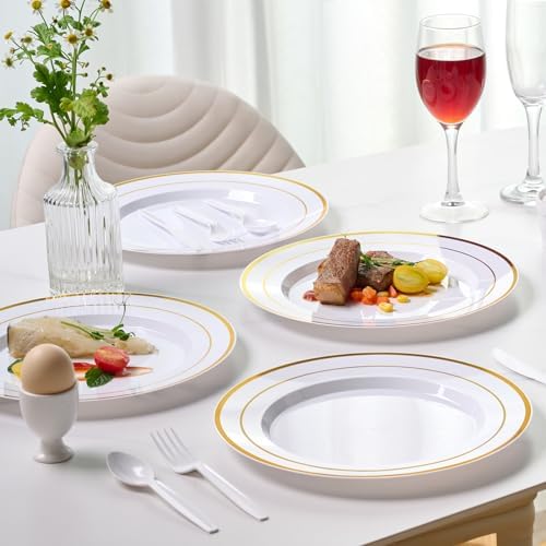 JOLLY CHEF 100-Piece Gold Plastic Plates 10 Inch