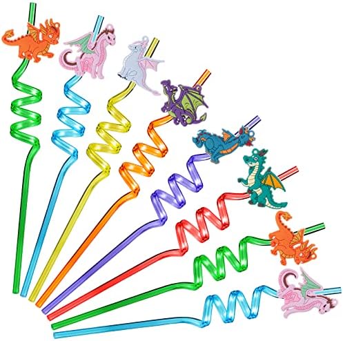 Zhehao 24 Piece Dragon Drinking Straws for Kids Parties