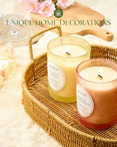 MSENSE Rose Sandalwood Scented Candle Wooden Wick 18 oz