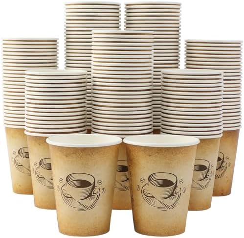 12 Oz 300 Pack Disposable Coffee Cups Retro Design Leak Proof
