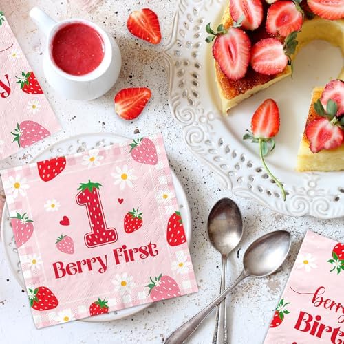 48pcs Strawberry First Birthday Napkins for Girls