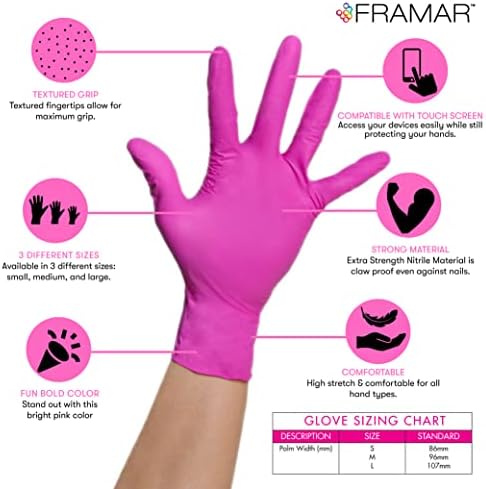 Framar Pink Nitrile Gloves - 9 Inch Hair Styling Clips