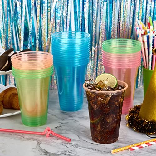 Lilymicky 100 Pack 16 oz Neon Plastic Cups for Parties