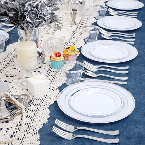 WELLIFE 600 PCS Silver Disposable Dinnerware Set for 100 Guests