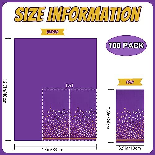 100 Pcs Purple Gold Dot Disposable Napkins for Parties