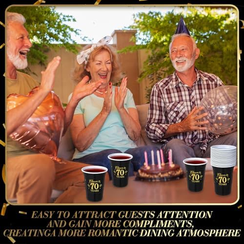 50 Pack 16 oz Gold and Black 70th Birthday Cups