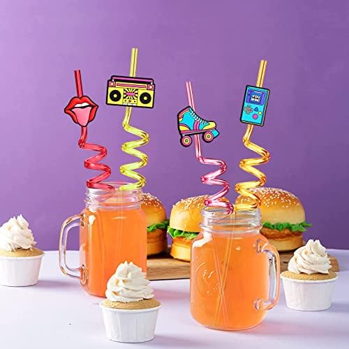 24 Retro 90s Party Straws with Cleaning Brush