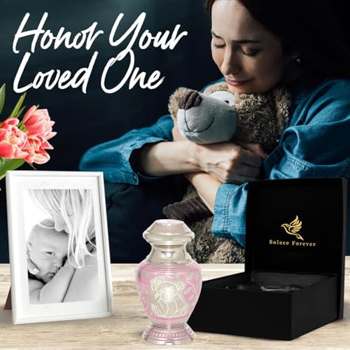 Baby Teddy Bear Urn for Ashes - Pink Small Urn for Children