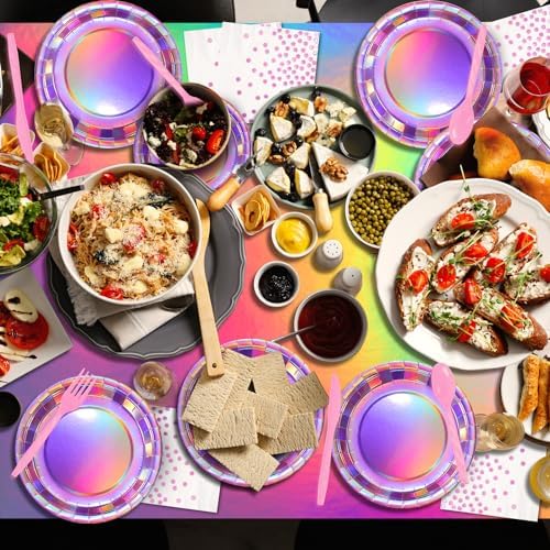 FunnyPars Iridescent Pink Party Plates Set for 25 Guests