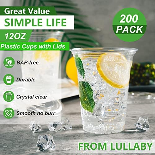 Lullaby 200 Pack 12oz Clear Plastic Cups with Lids