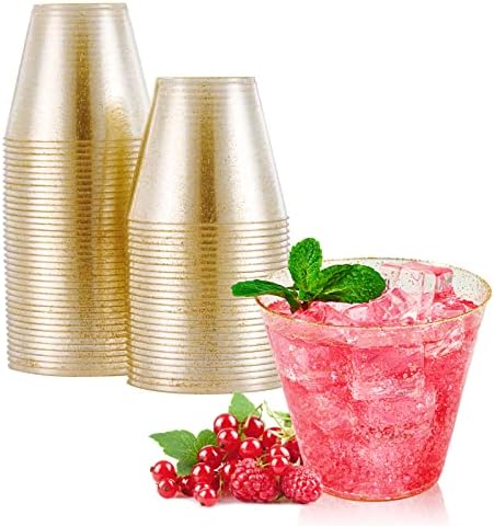 JOLLY CHEF 50 Pack Glitter Plastic Cups 9 oz