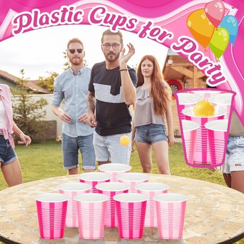 KesaPlan 100PCS 18 oz Plastic Cups Pink Party Disposable