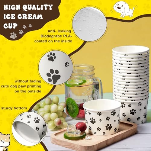 Patelai 50 Count 8 oz Paw Print Ice Cream Cups Disposable Dog Bowls