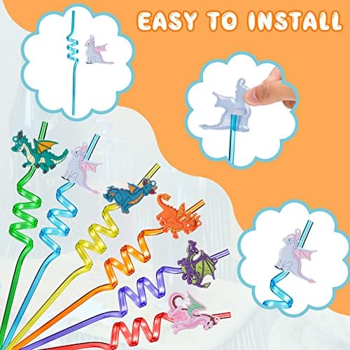 Zhehao 24 Piece Dragon Drinking Straws for Kids Parties
