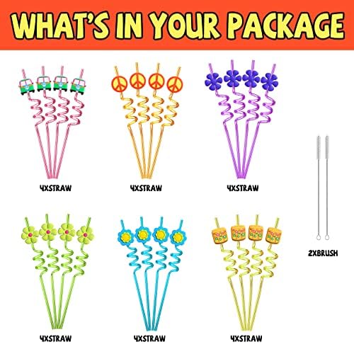 24 Piece 60s Hippie Party Straws with Tie Dye Design