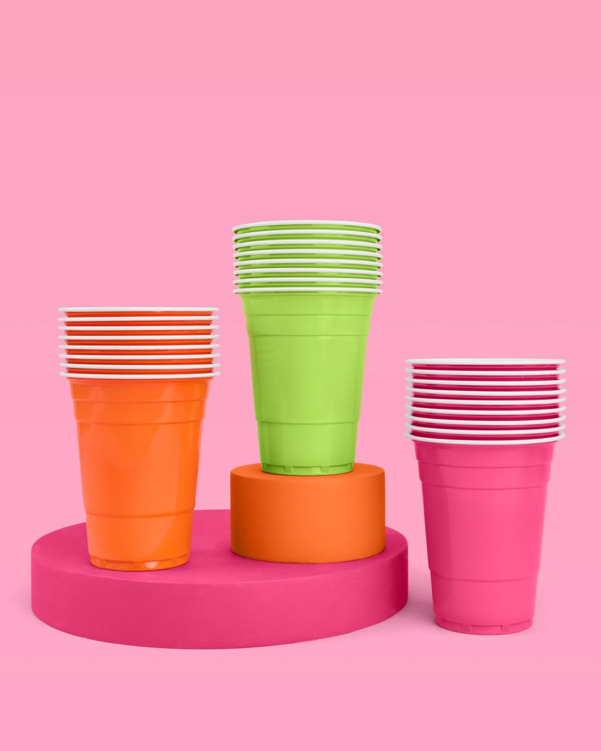 XO Fetti Pink Orange Green 16 oz Plastic Cups - 50 Piece Set