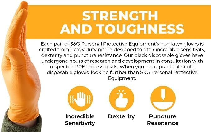 SG Orange Nitrile Gloves 100 Pcs Heavy Duty Powder-Free