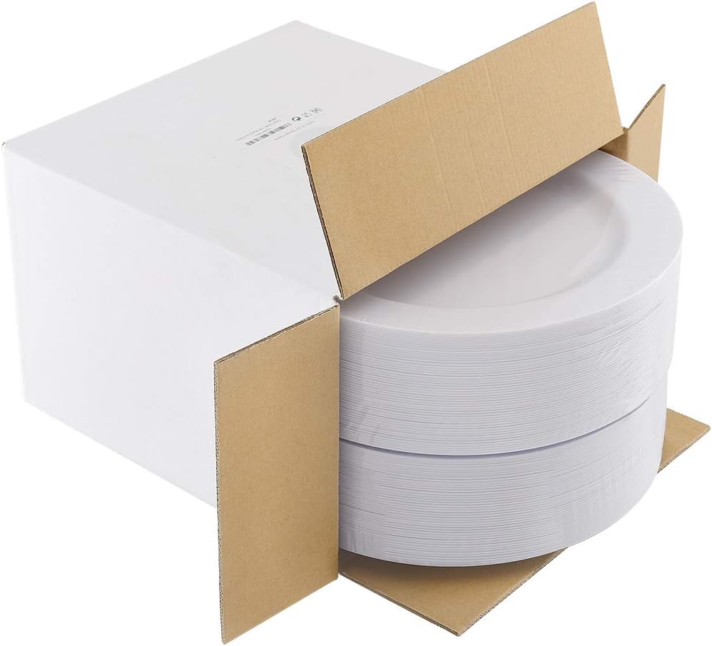 bUCLA 100PCS White Plastic Plates 1025 Inch