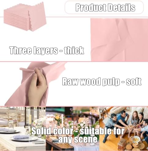 50 Pack 3-Ply Light Pink Cocktail Napkins