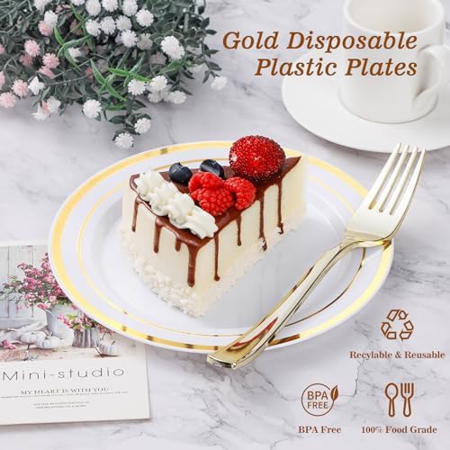 200PCS Gold Plastic Plates for Parties