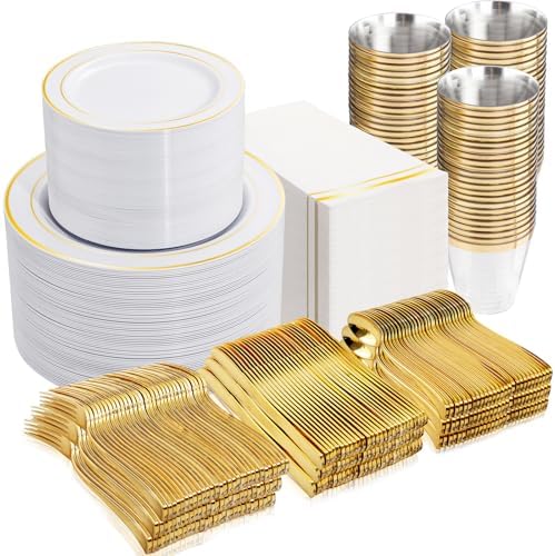 GATHER 700PCS Gold Plastic Plates for 100 Guests
