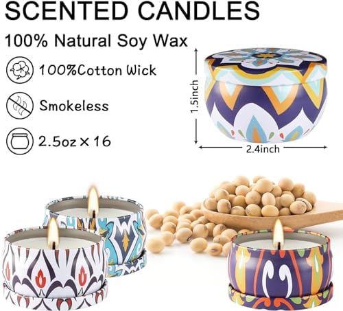 Yoroxrg Scented Soy Wax Travel Tin Candles - 16 Pack