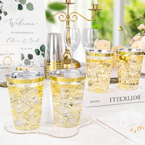 12oz Gold Plastic Cups 100 Pack Party Cocktail Glasses