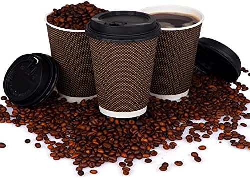 Promora 12 oz Brown Coffee Cups With Lids 80 Pack