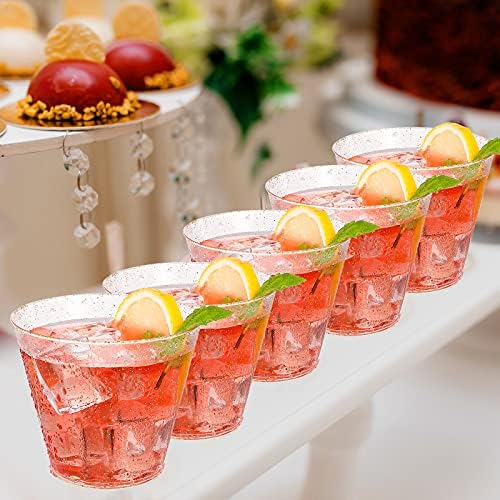 FOCUSLINE 9 oz Gold Glitter Plastic Cups 100 Count