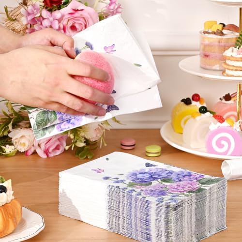 Homlouue 100PCS Floral Hydrangea Napkins