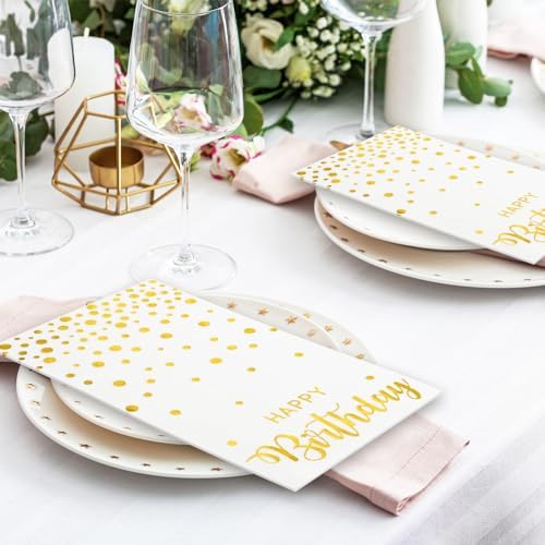 50Pcs Happy Birthday Gold Foil Dots Napkins