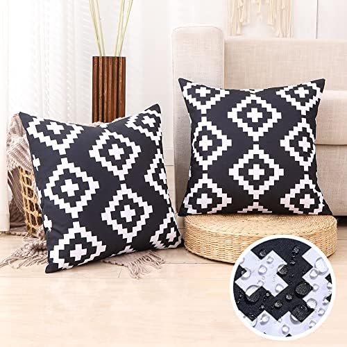 CARRIE HOME Black and White Waterproof Outdoor Pillows 18x18 Set of 2