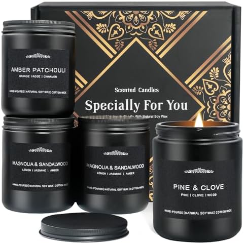 Feibao Men Scented Candle Set - 4 Pack Black Jar Candles