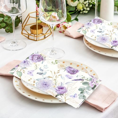 100Pcs Watercolor Purple Flower Butterfly Napkins