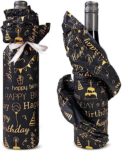 MR FIVE 100 Sheets Birthday Tissue Paper - 20x14 Black Gold Design