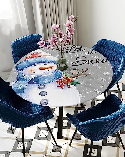 Grey Snowman Round Waterproof Table Cover for Indoor Outdoor Use