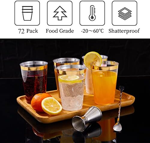 N9R 72PCS Gold Rim Clear Plastic Cups 12OZ