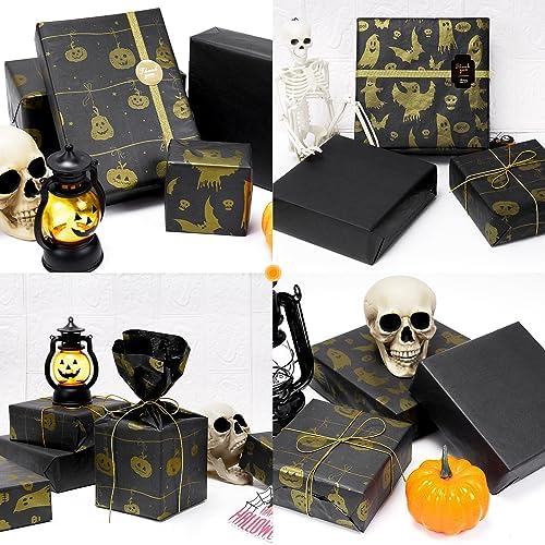 Larcenciel Halloween Tissue Paper 60 Sheets Metallic Ghost Pumpkin Gift Wrap