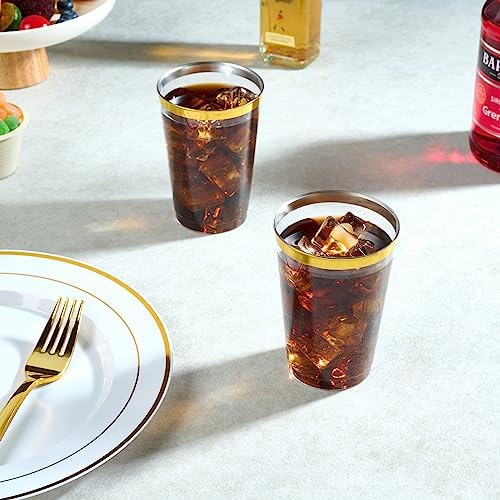 FOCUSLINE 200 Pack 12 oz Gold Rim Plastic Cups