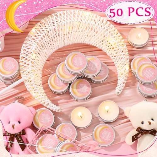 MTLEE 50 Pcs Pink Moon Baby Shower Candles