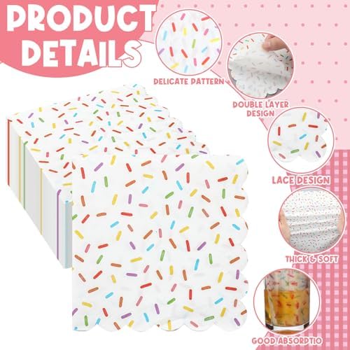 Crtiin 100 Pcs Scalloped Donut Napkins Party Supplies White